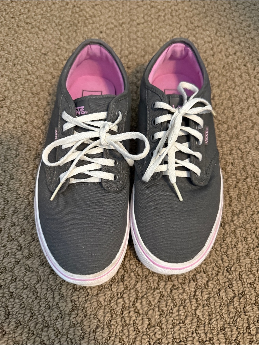 Vans Women's Gray Canvas Sneakers with Pink Accents